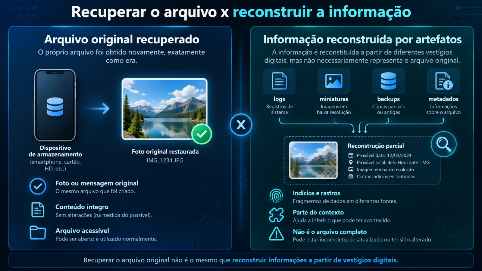 Recuperar o arquivo original e reconstruir a informação são coisas diferentes