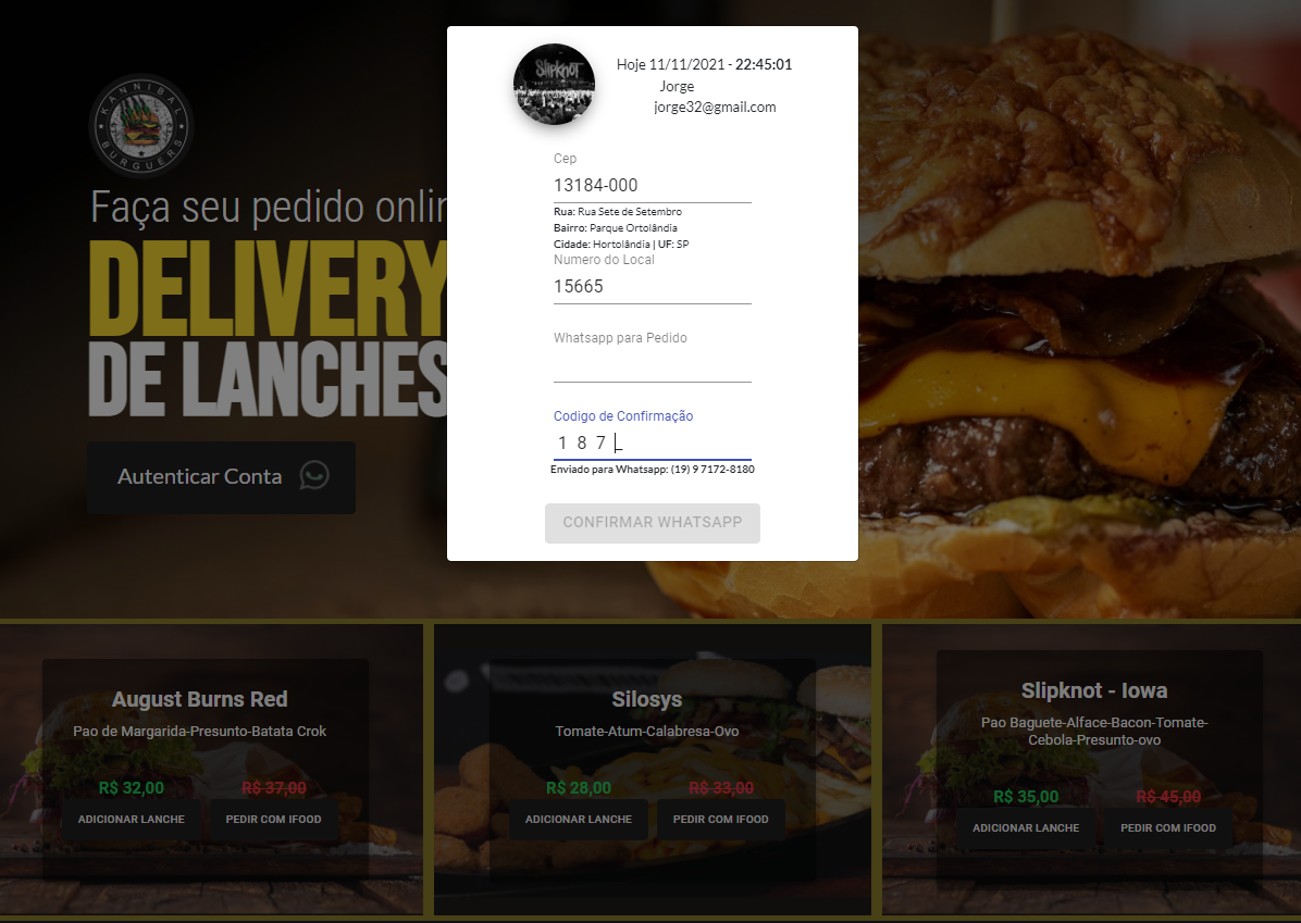 Criação de sites - Projeto Kannibal Lanches e Porções | Delivery de lanches em Hortolândia